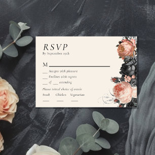 Gothic Vintage Schwarze Blush-Hochzeitsmenü RSVP Karte
