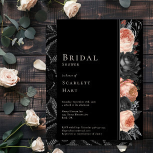 Gothic Vintage Schwarze Brautparty mit rosafarbene Einladung