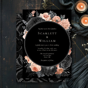 Gothic Vintage Schwarze Dunkle Blush-Hochzeit Einladung