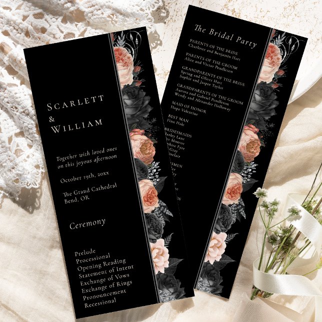 Gothic Vintage Schwarze einfache Hochzeit mit Rosé Programm (Von Creator hochgeladen)