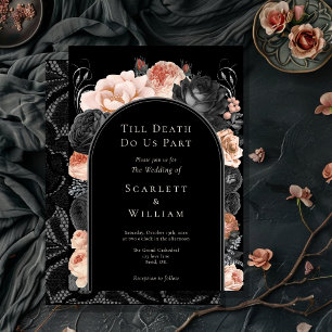 Gothic Vintage Schwarze Röte Bogen bis zum Tod Hoc Einladung