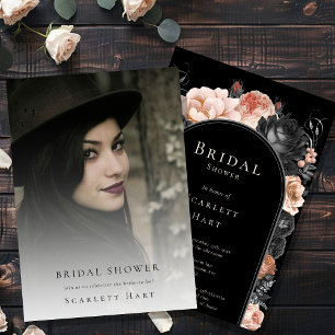 Gothic Vintage Schwarze Röte Foto Brautparty Einladung