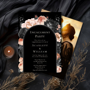 Gothic Vintage Schwarzes Bogen-Foto Verlobungsfeie Einladung