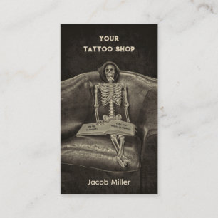 Gothic Vintage Sepia Skelett Tattoo Shop Visitenkarte