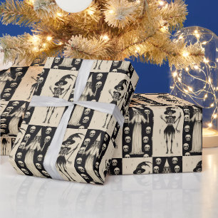 Gothic Vintage-Totenkopf und Hexen-Schachbrett Geschenkpapier