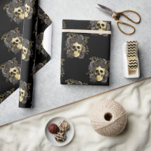 Gothic Vintage-Totenschädel Schwarz & Goldene Rose