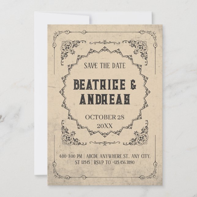 Gothic Vintage Wedding Save The Date (Vorderseite)
