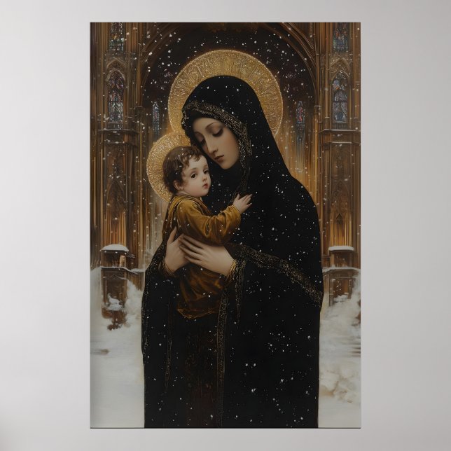 Gothic Virgin Mary and Jesus Art Christian Poster (Vorne)
