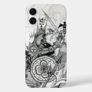 GOTHIC WARRIORS Schwarz-weiße Fantasie iPhone 16 Plus Hülle