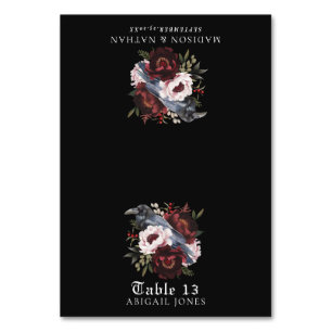 Gothic Watercolor Raven Floral Wedding Platzkarte Tischnummer