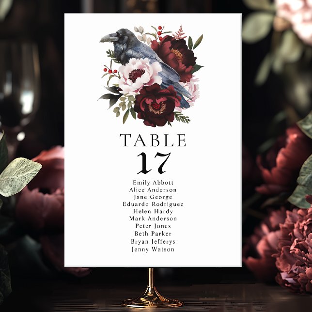 Gothic Watercolor Raven Floral Wedding Seating Tischnummer (Von Creator hochgeladen)