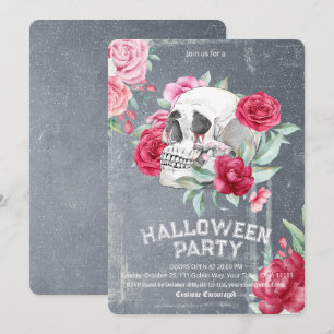 Gothic Watercolor-Totenkopf-Blumen-Halloween-Party Einladung