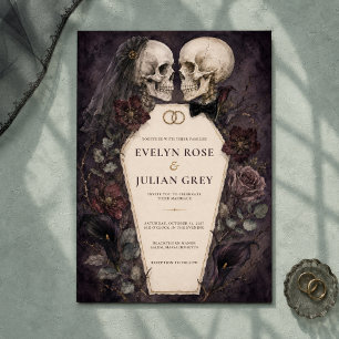 Gothic Watercolor Totenkopf-Paar Halloween-Hochzei Einladung
