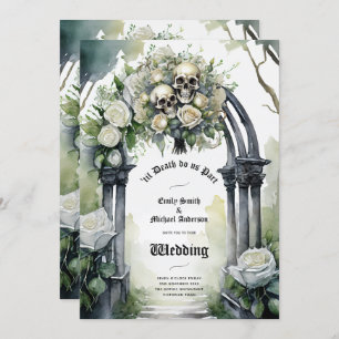 Gothic Wedding Black and White Roses Skulls Bloral Einladung