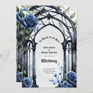 Gothic Wedding Black Blue Rose Arch Alternative Einladung