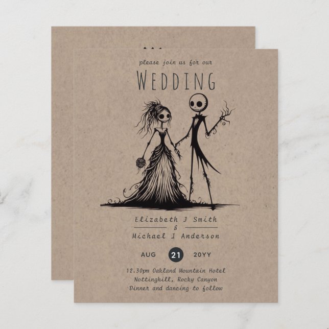 Gothic Wedding Cartoon Bride Groom Handgezeichnet (Vorne/Hinten)