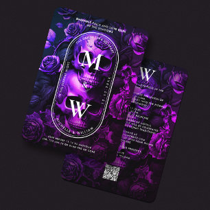 Gothic Wedding Dark Blue Lila Skull Rose Einladung