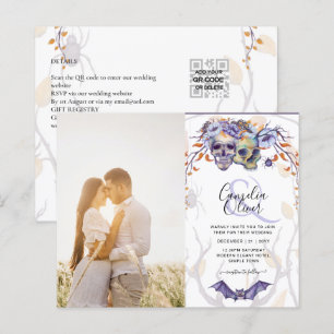 Gothic Wedding Einladung Lila Orange Skulls