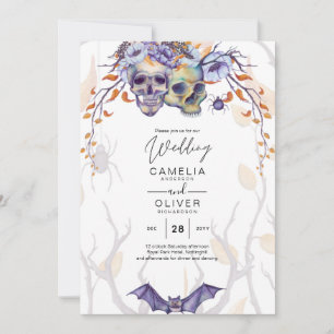 Gothic Wedding Einladung Lila Orange Skulls