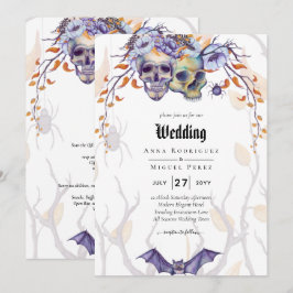 Gothic Wedding Einladung Lila Orange Skulls