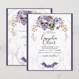 Gothic Wedding Einladung Lila Orange Skulls