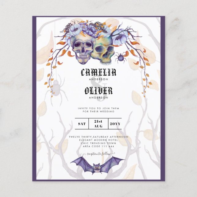 Gothic Wedding Einladung Lila Orange Skulls Flyer (Vorne)