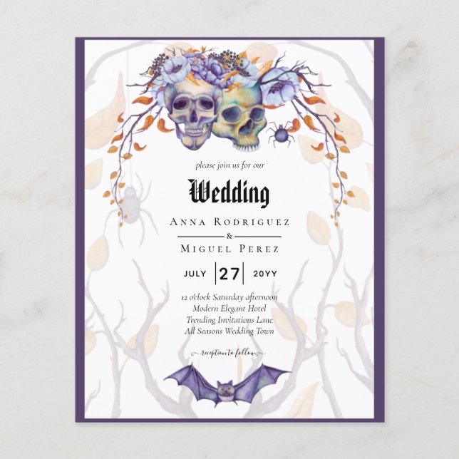 Gothic Wedding Einladung Lila Orange Skulls Flyer (Vorne)