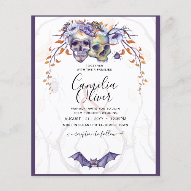 Gothic Wedding Einladung Lila Orange Skulls Flyer (Vorne)
