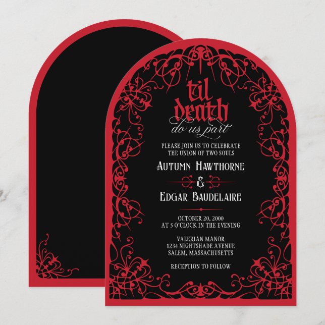 Gothic Wedding-Einladung mit Spitzbogen 'Bis dass  Einladung (Vorne/Hinten)