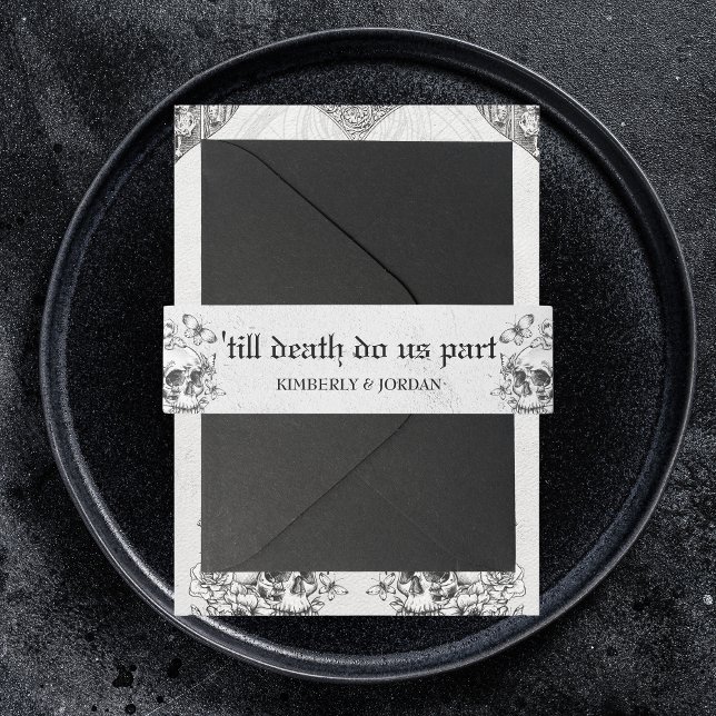 Gothic Wedding Floral Skulls bis zum Tod Machen wi Einladungsbanderole (Von Creator hochgeladen)