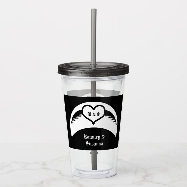 Gothic Wedding Flügelherz Mit Monogramm Acryltrinkbecher (Vorderseite)