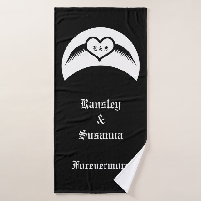 Gothic Wedding Flügelherz Mit Monogramm Badehandtuch (Badehandtuch)