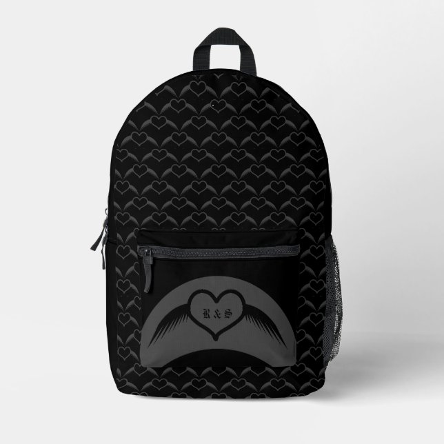 Gothic Wedding Flügelherz Mit Monogramm Bedruckter Rucksack (Vorderseite)