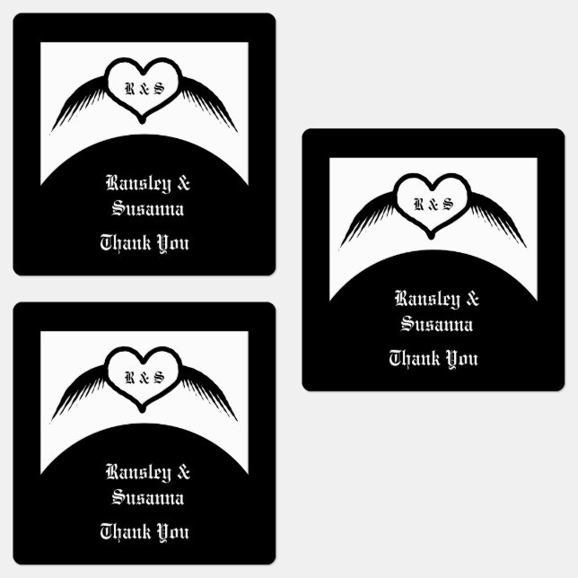 Gothic Wedding Flügelherz Mit Monogramm Etiketten (Gruppe)