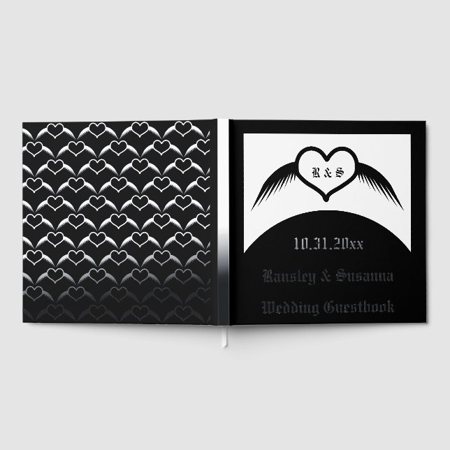 Gothic Wedding Flügelherz Mit Monogramm Gästebuch (Voll)