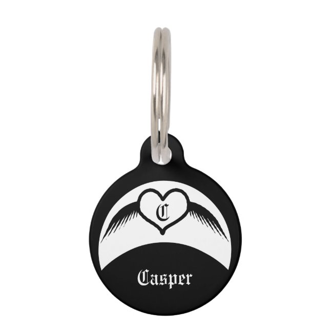 Gothic Wedding Flügelherz Mit Monogramm Haustiermarke (Vorderseite)
