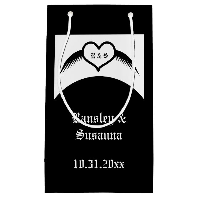 Gothic Wedding Flügelherz Mit Monogramm Kleine Geschenktüte (Vorderseite)