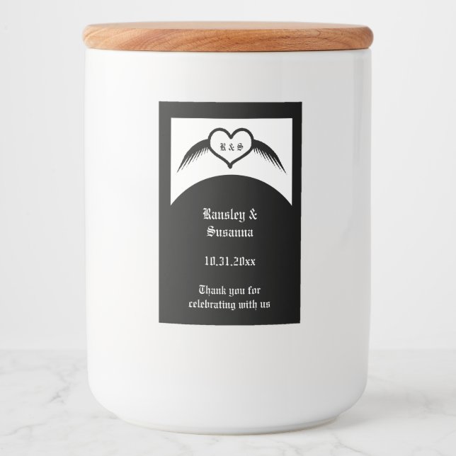 Gothic Wedding Flügelherz Mit Monogramm Lebensmitteletikett (Vorderseite)