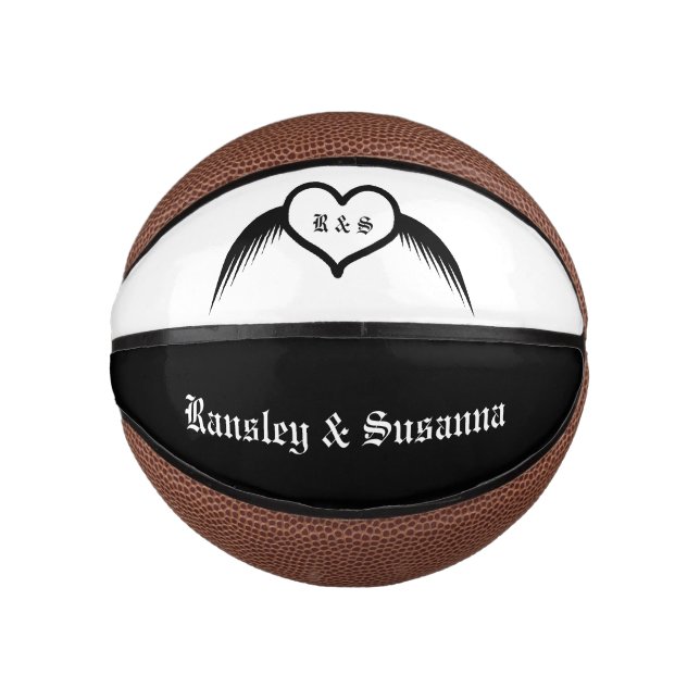 Gothic Wedding Flügelherz Mit Monogramm Mini Basketball (Vorderseite)