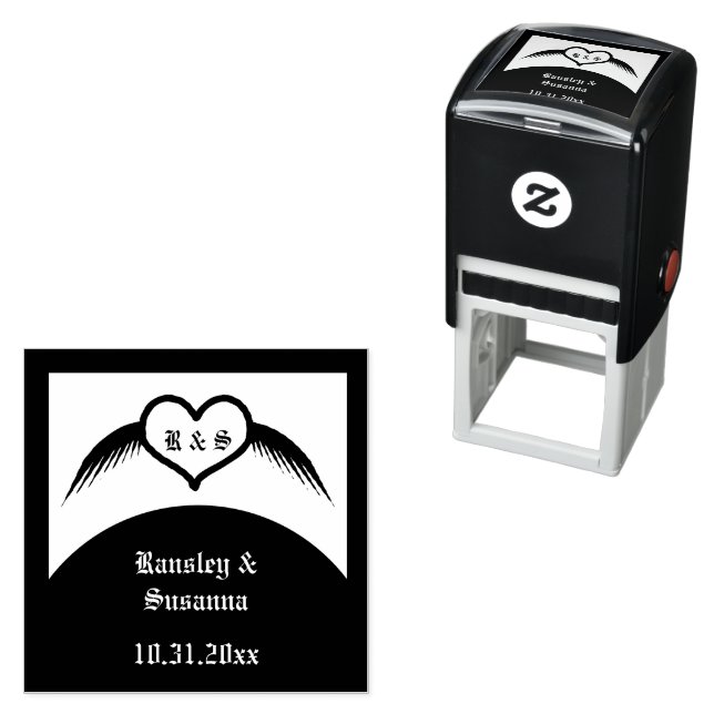 Gothic Wedding Flügelherz Mit Monogramm Permastempel (Beispiel)