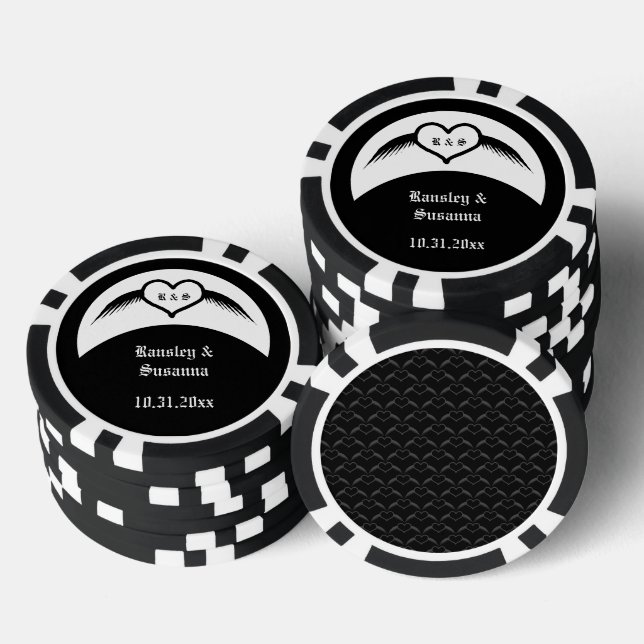 Gothic Wedding Flügelherz Mit Monogramm Pokerchips (Stapel)