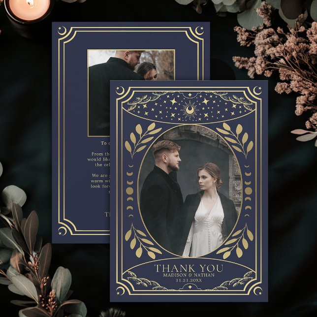 Gothic Wedding Gold Navy Vintag Tarot Dankeskarte (Von Creator hochgeladen)
