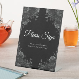 Gothic Wedding Guest Book Sign - Schwarz und Grau Sockelschild