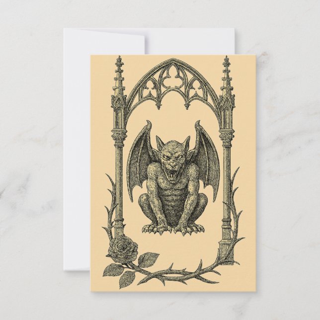 Gothic Wedding Invitation – Gargoyle (AI-Gen) Einladung (Vorderseite)