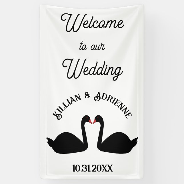 Gothic Wedding Kissing Black Swans Custom Banner (Vertikal)