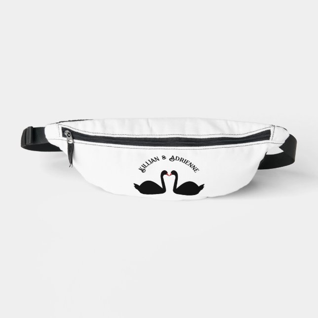 Gothic Wedding Kissing Black Swans Custom Bauchtasche (Vorderseite)