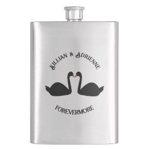 Gothic Wedding Kissing Black Swans Custom Flachmann