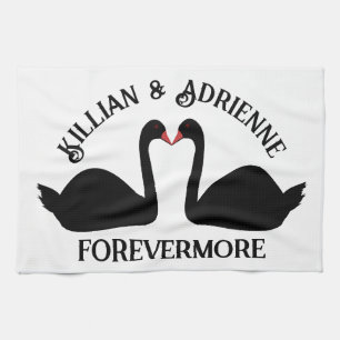 Gothic Wedding Kissing Black Swans Custom Geschirrtuch