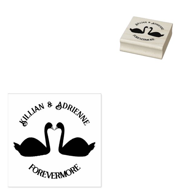 Gothic Wedding Kissing Black Swans Custom Gummistempel (Stempel)