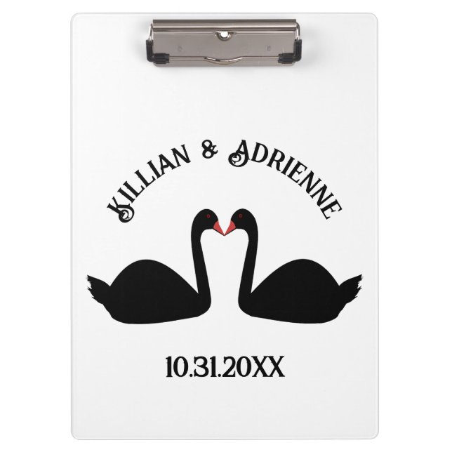 Gothic Wedding Kissing Black Swans Custom Klemmbrett (Vorderseite)